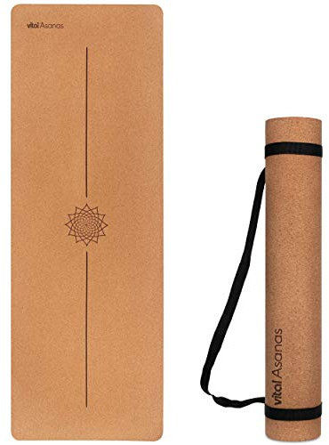 Vital Asanas Premium Yogamatte Hochwertige rutschfeste Fitnessmatte mit praktischem Tragegurt - aus natürlichem Rohstoff, 100% Natur Kork - Gymnastikmatte Sportmatte für Yoga Pilates - Yoga Matte