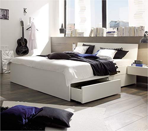 Hasena Spazio Stauraumbett mit Schubladen weiß deckend lackiert 180x200