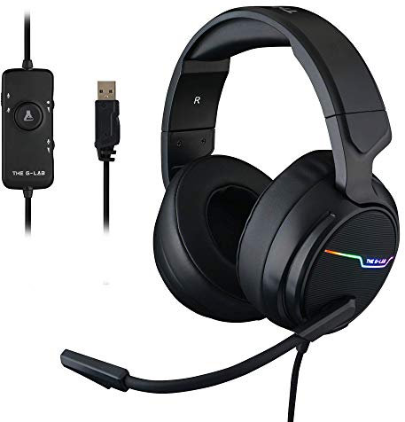 THE G-LAB Korp Thallium Gaming-Kopfhörer, USB, 7.1, Digital Surround - Headset für Gamer, Audio - Mikrofon mit Geräuschreduzierung - LED RGB - kompatibel mit PC PS4 PS5 Mac (Schwarz)