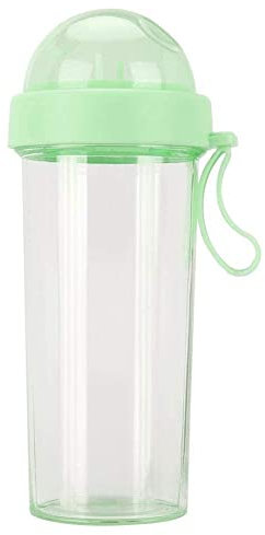 AUNMAS 600ml Portable Water Bottle Plastic Two Straws Dual-Use Drink Cup for Home Outdoor Traveling Sport(1#)