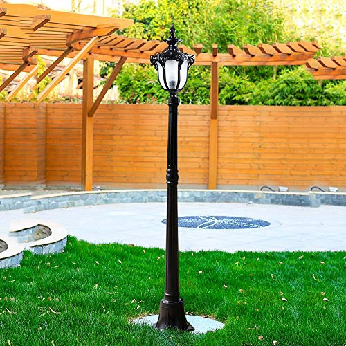 Außen Straßenlaterne Retro Schwarz Mastleuchte Höhe 2.1M Wasserdichter IP44 Aluminium und Glas Gartenleuchte E27 Fassung Außenstehleuchte für Park Villa Rasen Garten Terrassen landschaft Beleuchtung