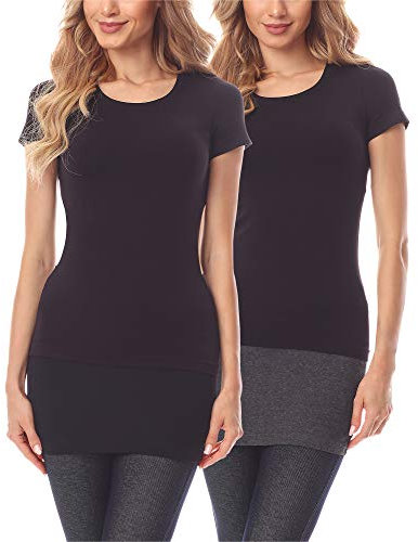 Merry Style Damen Verlängerungsgurt für Hemden T-Shirts Nierenwärmer Minirock MS10-202 2PACK (2Pack-Schwarz/Dunkelmelange, 3XL)