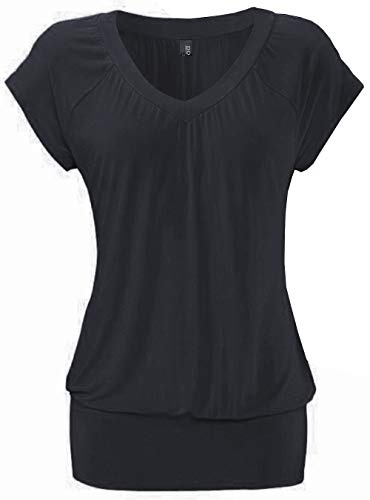 DOTIN Damen T-Shirt V-Ausschnitt Kurzarmshirt Causal Oberteil Falten Tops Stretch Tunika Basic Tee