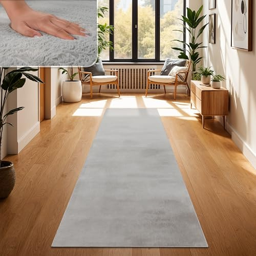 Paco Home Teppich Wohnzimmer Kunstfell weich waschbar modern elegant pflegeleicht Felloptik Uni Seidenglanz flauschig Hochflor, Grösse:80x150 cm, Farbe:Grau