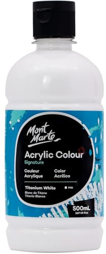 MONT MARTE Signature Titanium White Acrylic Paint, 16.9oz (500ml), Semi-Matte Finish, Suitable for Canvas, Wood, Fabric, Leather, Cardboard, Paper, MDF and Crafts