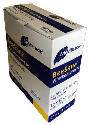 50 Stück Vlieskompressen steril 4-lagig BeeSana® 10 cm x 10 cm weiß