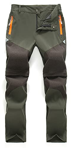 Daysskk Kinder Wasserdicht Softshellhose Sommer Wanderhose Zip Off Outdoorhose Atmungsaktiv Trekkinghose Kurz Freizeithose Schnelltrocknend Armeegrün 170