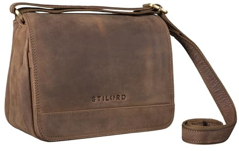 STILORD Malou Elegante Leder Handtasche Damen Umhängetasche Breit Vintage Ledertasche zum Ausgehen Klassische Abendtasche Frauen Echtleder Farbe:mittel - braun