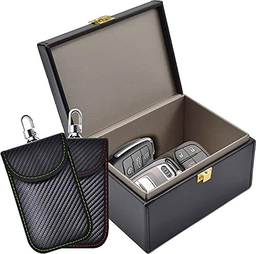 Keyless Go Schutz Autoschlüssel Box & 2 STK Keyless Go Schutzhülle, Faraday Box Tasche Autoschlüssel Schutz Keyless Funkschlüssel Abschirmung RFID Schutzbox