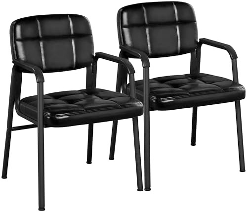 Yaheetech Chaises de Visiteur Fauteuil Salon Fauteuil d'accueil Visiteur Siège Rembourré en Smilicuir pour Bureau/Salle d'Attente/Cuisine Noir Lot de 2