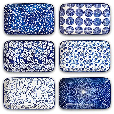 Selamica Platos de ensalada rectangulares de cerámica de 8 pulgadas, platos de cena, platos de postre de pasta para aperitivos, sushi, frutas, aptos para microondas, horno y lavavajillas, juego de 6,