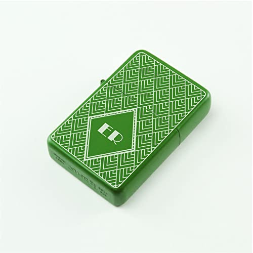Personalised Engraved Matt Green Colour Painted Lighter, with Art Deco Pattern, Add Your Recipients Initials. Comes with a Soft Lined Metal Tin Gift Box for Presentation.