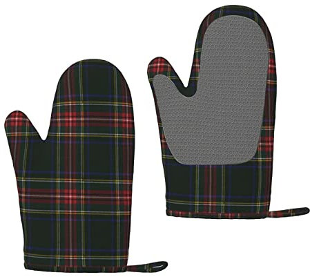 Stewart Black Modern Original Scottish Tartan, Mitaines de Four en Silicone Gants de Cuisine antidérapants, Mitaines de Cuisson résistantes à la Chaleur Une Paire