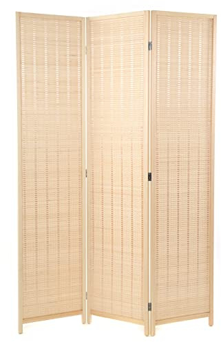 DESIGN DELIGHTS RAUMTEILER Bastia | 170x120 cm, Bambus, Holz, gewebter Faden | Paravent, Trennwand, Raumtrenner, Stellwand