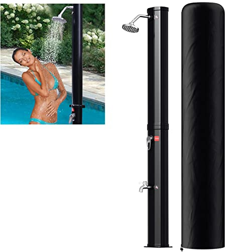 Izrielar Douche Solaire de Jardin 35 l 217 cm avec Capot de Protection et pommeau de Douche à Effet Pluie à 180 °, jusqu'à 60 °C, pour Le Jardin, Les Vacances et Le Camping, Noir