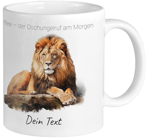 GRAZDesign Personalisierte Safari Tasse Löwe mit Name Kaffeebecher für Kinder und Erwachsene, Keramik 330ml