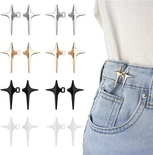 8 Paar Jeans-Knopfstifte, verstellbare, nicht nähbare Hosen-Taillenspanner, Magic Star mehrfarbige Taillenspanner-Knöpfe, abnehmbare Jeans-Knöpfe, Knopfspanner, keine Notwendigkeit, Hosen zu nähen