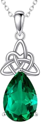 VONALA Keltischer Knoten, irische Halskette, 925er Sterlingsilber, smaragdgrüner Anhänger, Triquetra, Geburtsstein Mai, grüner Kristall, keltischer Schmuck, Geschenke für Frauen und Mädchen