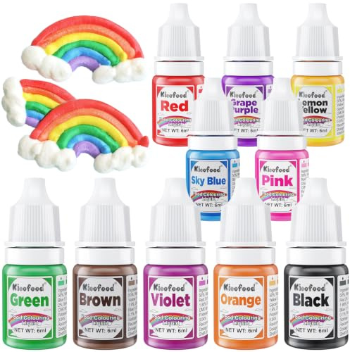 Food Colouring - 10 Colours Liquid Food Colouring Set, High Concentrated Food Dye for Baking, Macarons, Fondant, Cake Decorating Kit - 6ml/bottle
