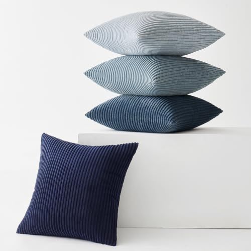 Slozzi 4er Set Kordsamt Kissenbezug 50x50 Kissenbezüge Dunkelblau Serie | Kissenhülle Sofakissen Dekokissenbezug Couchkissen Weich für Sofa Schlafzimmer Wohnzimmer Büro