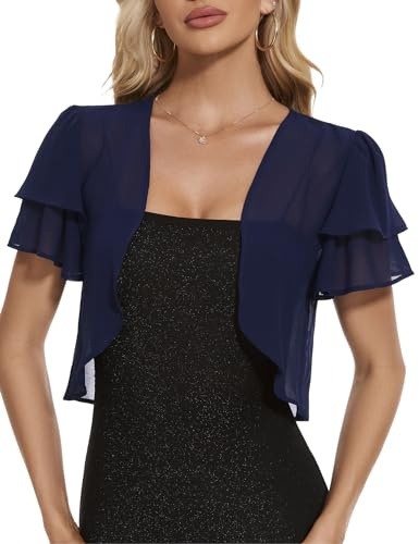 HANERDUN Donna Chiffon Bolero Manica 3/4 Festiva Giacca Fronte Aperta Cardigan Spalla Leggera Abiti da Sposa