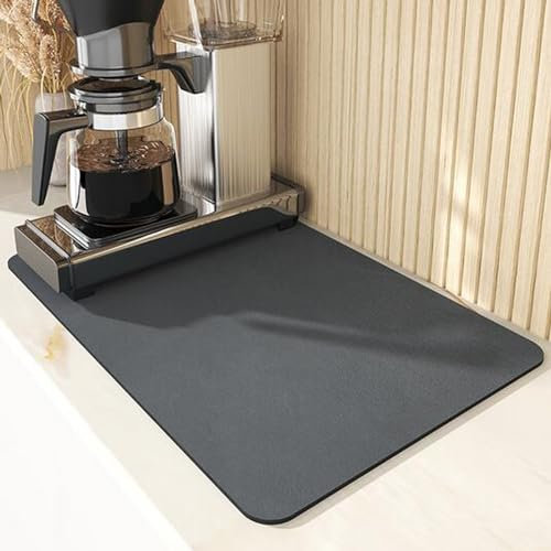 40 x 60cm Kaffeemaschine Abtropfmatte, Rutschfeste Matte Unter Kaffeemaschine, Abtropfmatte Geschirr Schnelltrocknend Für Küchenspüle Counter Protector, Geschirr Bar Arbeitsplatte(Dunkel Grau)