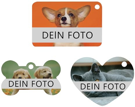 MilyaDE Personalisierte Hundemarke mit Foto, Hundeknochen Hundeanhänger mit Fotogravur Beideseitig Tiermarke Schlüssel Anhänger