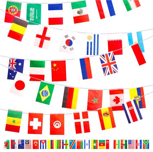 YAAVAAW World Flags Bunting - 200 Countries, Multicolored, 14 x 21 cm, Polyester, Weather Resistant, Easy to Hang, Olympic Games, Football, Patriotic, National Day Celebrations