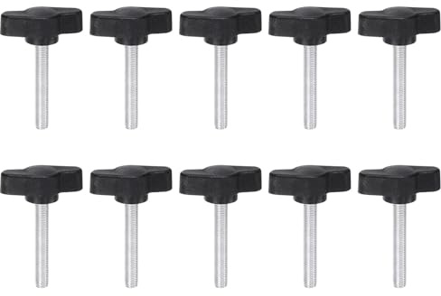 sourcing map 10pcs Tee Wing Knobs Thumb Screws M5 x 30mm Male Thread 27mm Plastic Head T Knobs Adjustable Handles Hand Clamping Knobs Grip Thumbscrew, Black