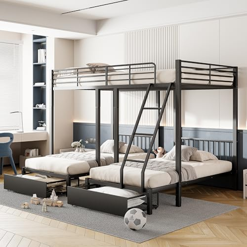 Soweiz Estructura de Cama metálica, Convertible en una Cama Doble de 140 x 200 y Dos Camas Individuales de 90 x 200; Cama con Estructura metálica Multifuncional (Negro Metalizado)