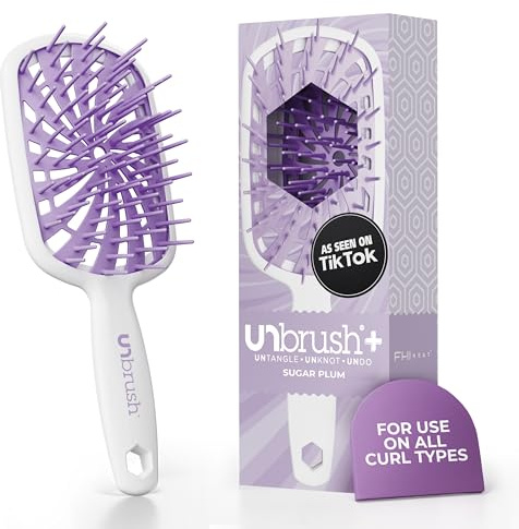 FHI Heat UNbrush Plus — Curly Hair Brush for Gentle & Effective Detangling on Wet or Dry Fragile Hair Types — Detangler Brush w/ 84 UltraFlex Bristles, Ultra-light, Vented, Anti Static Hairbrush