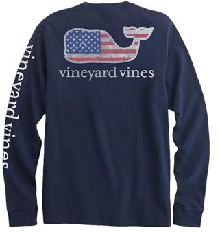 Vineyard Vines Men's Flag Whale Long-Sleeve Pocket Tee, Blue Blazer, XXL