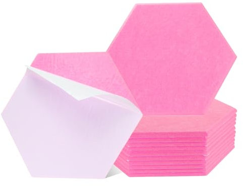 QUARKZMAN 12pcs Panneau Acoustique Mural Auto-Adhésif 30x26x0,9cm, Panneaux Insonorisants Hexagonaux de Bonne Isolation Phonique pour Décoration Murale Acoustique, Rose