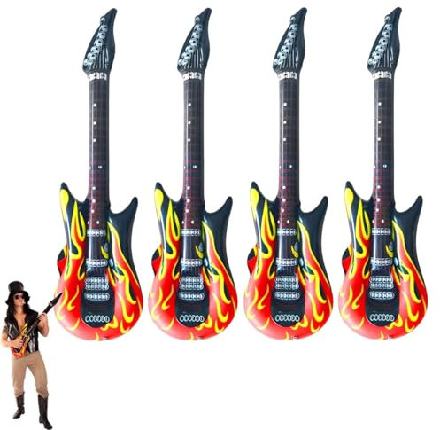 4 chitarre gonfiabili, chitarre ad aria, per gonfiare, nastro gonfiabile, decorazione per chitarra, per bambini, fiamme, strumenti musicali, chitarra gonfiabile