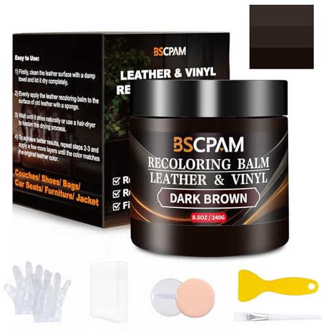Riparazione Pelle Kit,Marrone Scuro Tintura Pelle,Ripara Pelle Divano per Graffi/Macchie,Rinnova Volante in Pelle,Sedili Auto,Divano,Sofa,Giacca,Scarpe,Sella Riparare Sbiaditure,Crepe,Graffi Sul Cuo