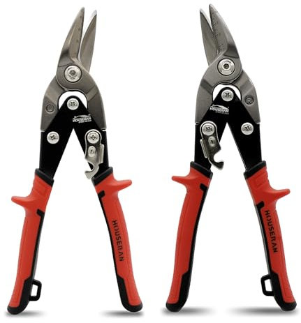 HOUSERAN Juego de 2 Tijeras para Chapa de 10 - Cizallas de Aviación Offset Corte Izquierdo y Derecho en Acero CR-MO, para Cortar Metal, Acero Inoxidable, Pladur y Chapas Metálicas