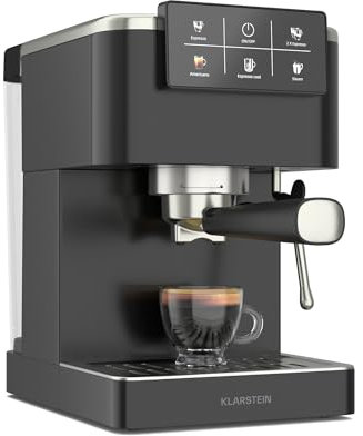 Klarstein SteelPresso Touch Siebträgermaschine – 20-Bar, 1350 W, Edelstahl, 1,5-L-Wassertank, Touch-Display, Integrierter Milchaufschäumer, Kompaktes Design, Kaffeemaschine