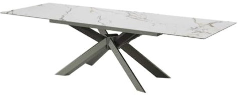 Casa Vital Lando Ausziehbarer Esstisch, 180-260x95x76 cm, Esszimmermöbel, weiß, Tischplatte aus gehärtetem Glas und Keramik, Metallgestell, 150 kg Gewichtsbelastbarkeit