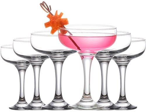 GOSOYO 8oz Coupe Cocktail & Espresso Martini Glasses - Set of 6 | Dishwasher safe, Long stem coupe shape, Perfect for Espresso Martini, Margarita & Champagne