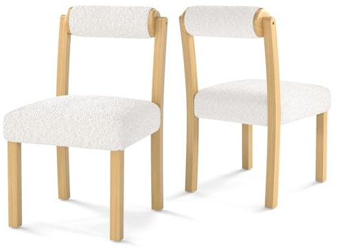 COSTWAY 2er Set Esszimmerstühle, Küchenstühle gepolstert, Holz, bis 150 kg, Holzstühle mit zylindrischer Rückenlehne, Stühle für Küche Esszimmer Wohnzimmer, modern, Natur+Weiß (2 Pack)