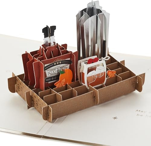 Hallmark 3D & Pop Up Vatertagskarte, altmodisches Cocktail-Mix-Set, Whiskey, Vater, Großvater, Ehemann, Gold, Silber, Braun