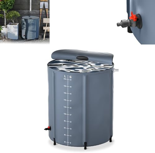 Froadp Serbatoio per acqua piovana pieghevole da 200 l, con coperchio e scala, telo opaco, serbatoio dell'acqua per irrigazione da giardino, bidone per bagno di ghiaccio, barile per acqua piovana con