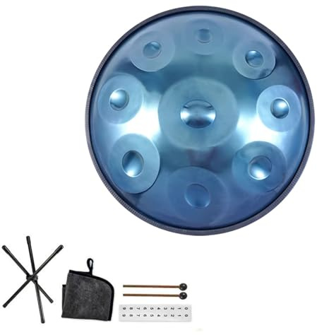 Handpan-Schlagzeug-Sets, 22-Zoll-D-Moll-Steel Percussion Drum Instrument, Stahlhandtrommel Mit Schlägelständer Und Tragetasche, 432 Hz/440 Hz Für Erwachsene Und Anfänger(C-440Hz,12Notes)