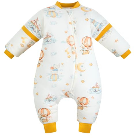 WYTbaby Sacco nanna con piedini, 2,5 Tog, 100% cotone, sacco nanna invernale con maniche rimovibili, caldo sacco nanna per bambini piccoli, ragazzi, ragazze, 1-2 anni