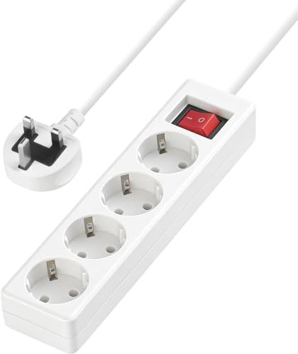 European to UK Plug Adapter,SHUOMAO 4 Way 2 Pin EU to 3 Pin UK Adapter | Extension Led,EU Euro to UK Travel Adaptor Plug Converter for Germany France Spain Poland Greece Netherlands(Type C/E/F)