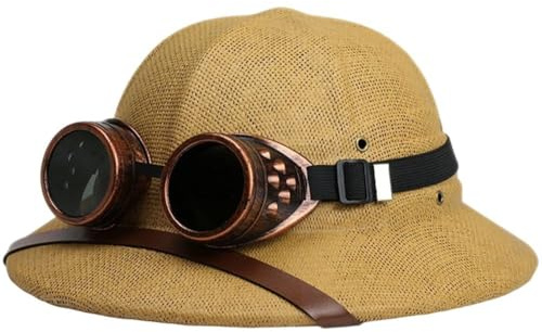 Dianzan Tropenhelmhut, Vietnamkriegs-armeehut Für Männer Und Frauen, Strohhelm-tropensonnenhut, Dschungel-bergmannskappe Abnehmbarer Schutzbrille
