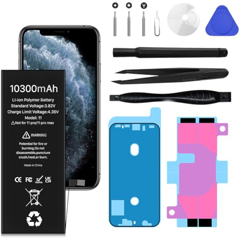 Batterie pour iPhone 11, 10300mAh Nouvelle Mise à Niveau Batterie Haute Capacité de Remplacement pour iPhone 11, A2111, A2223, A2221 avec Kit de Réparation