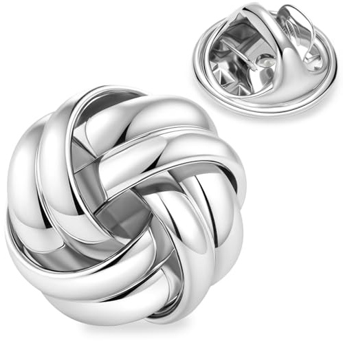 HONEY BEAR 1 Stück Broschen Pins Knoten Twisted für Herren/Damen Anzug Hemd, Geschäft Hochzeit Geschenk (Glänzendes Silber)