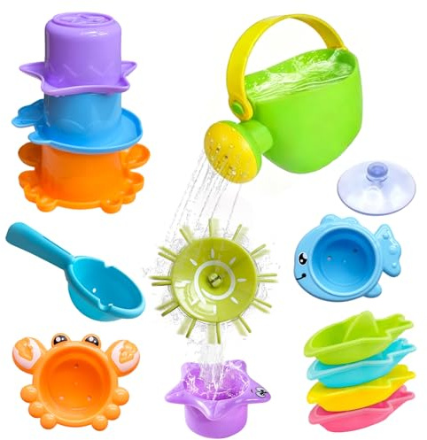 Bath Toys Mould Free Water Play Swimming Pool Toys with Stacking Cups, Bath Boat, Watering Can for Boys and Girls