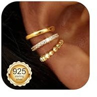 Chriscoco 3 st öronmuff silver 925 öronklämmor dam utan hål klämma örhängen falska örhängen set 14K förgyllda öronklämmor falsk helix piercing brosk wrap öronmanschett